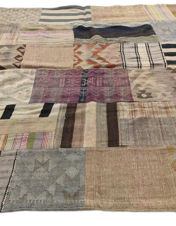 Detail image of  6' 7 x 9' 10  Hand Woven Kilim Patchwork Wool Rug