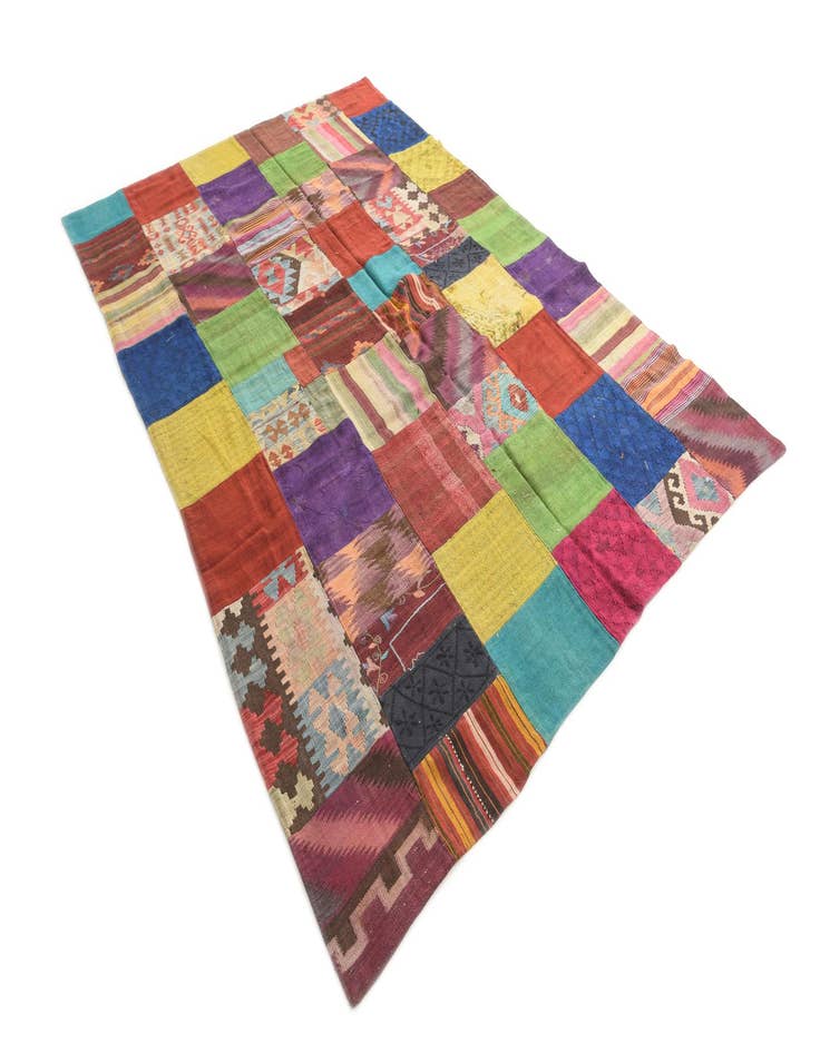 Detail image of  6' 7 x 10'  Hand Woven Kilim Patchwork Wool Rug