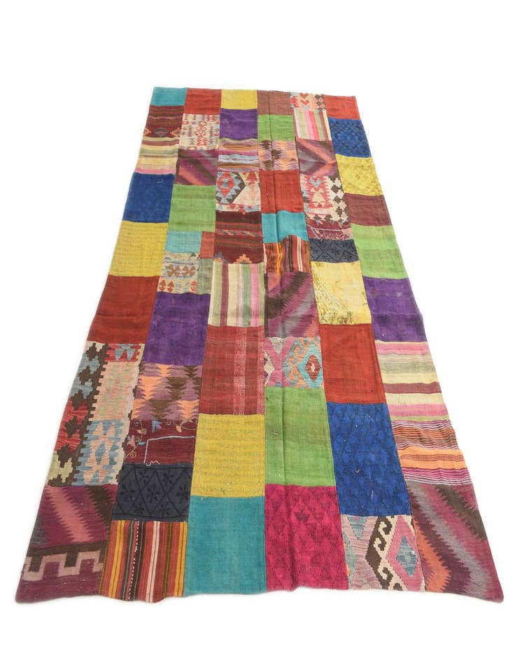 Detail image of  6' 7 x 10'  Hand Woven Kilim Patchwork Wool Rug