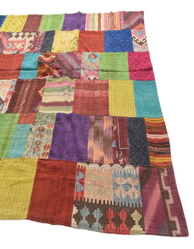 Detail image of  6' 7 x 10'  Hand Woven Kilim Patchwork Wool Rug