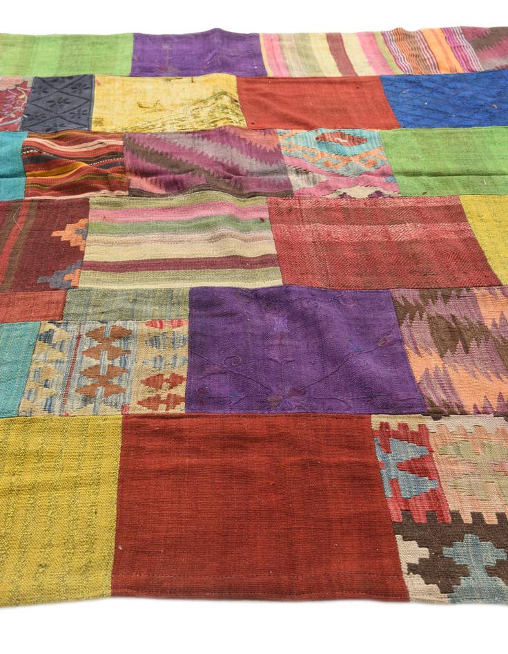 Detail image of  6' 7 x 10'  Hand Woven Kilim Patchwork Wool Rug