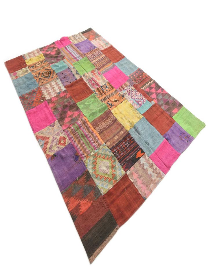 Detail image of  6' 6 x 9' 4  Hand Woven Kilim Patchwork Wool Rug