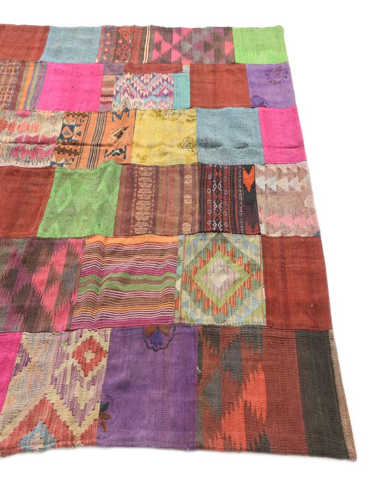 Detail image of  6' 6 x 9' 4  Hand Woven Kilim Patchwork Wool Rug