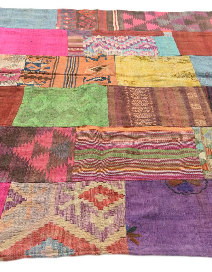 Detail image of  6' 6 x 9' 4  Hand Woven Kilim Patchwork Wool Rug