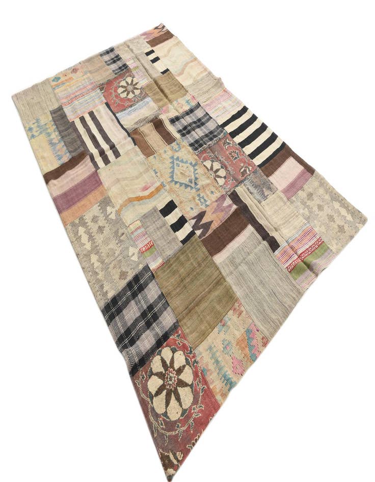 Detail image of  5' 4 x 8' 2  Hand Woven Kilim Patchwork Wool Rug