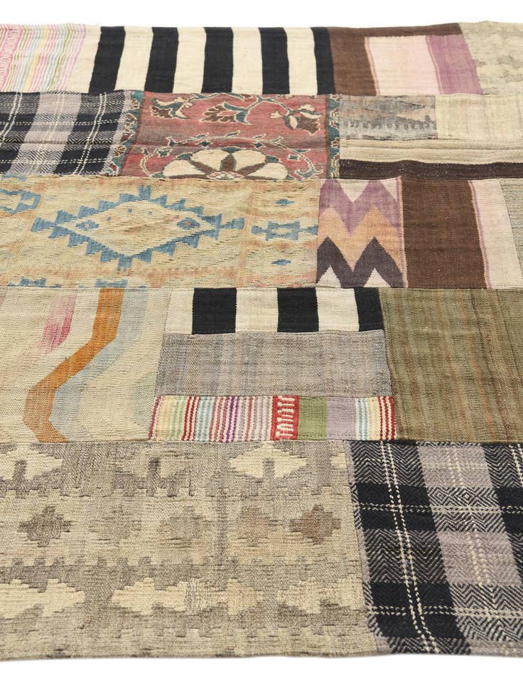 Detail image of  5' 4 x 8' 2  Hand Woven Kilim Patchwork Wool Rug