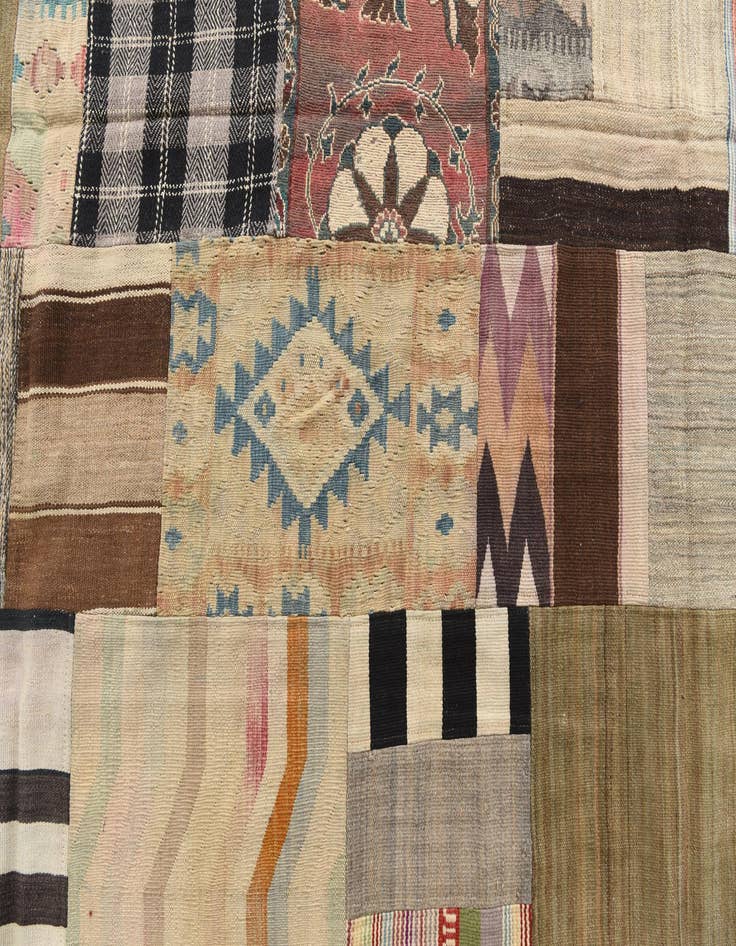 Detail image of  5' 4 x 8' 2  Hand Woven Kilim Patchwork Wool Rug