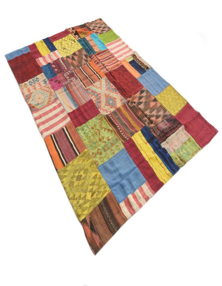 Detail image of  5' 7 x 8'  Hand Woven Kilim Patchwork Wool Rug