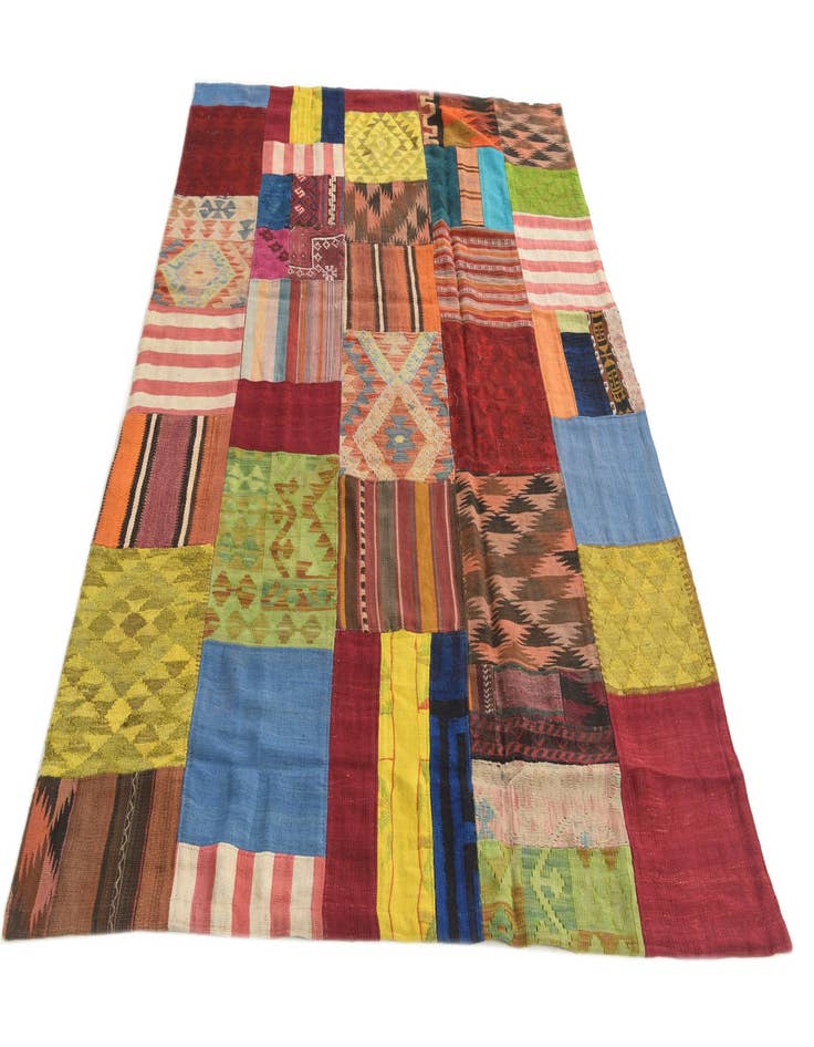 Detail image of  5' 7 x 8'  Hand Woven Kilim Patchwork Wool Rug