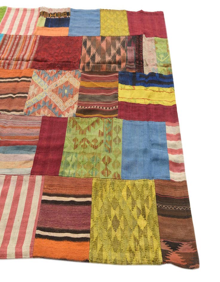 Detail image of  5' 7 x 8'  Hand Woven Kilim Patchwork Wool Rug