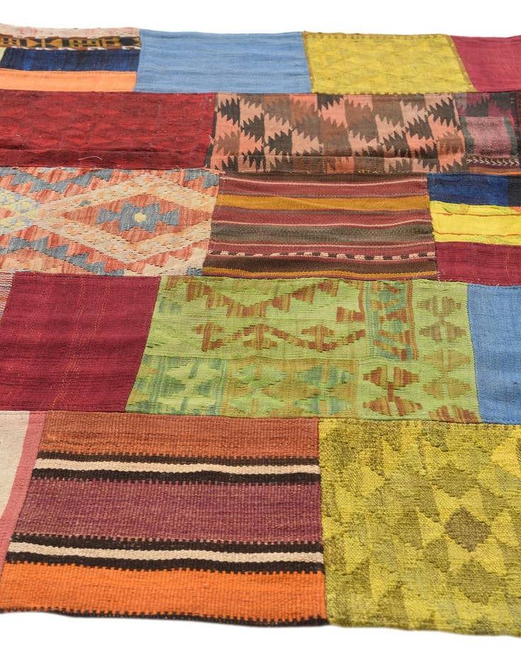 Detail image of  5' 7 x 8'  Hand Woven Kilim Patchwork Wool Rug