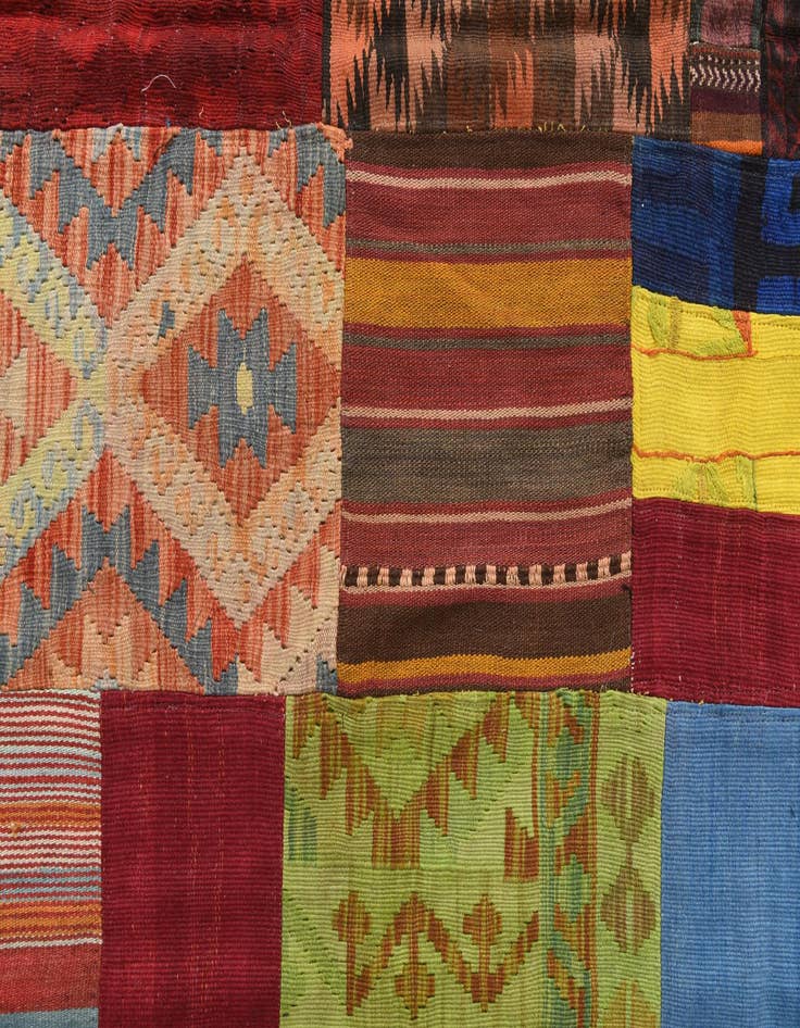 Detail image of  5' 7 x 8'  Hand Woven Kilim Patchwork Wool Rug