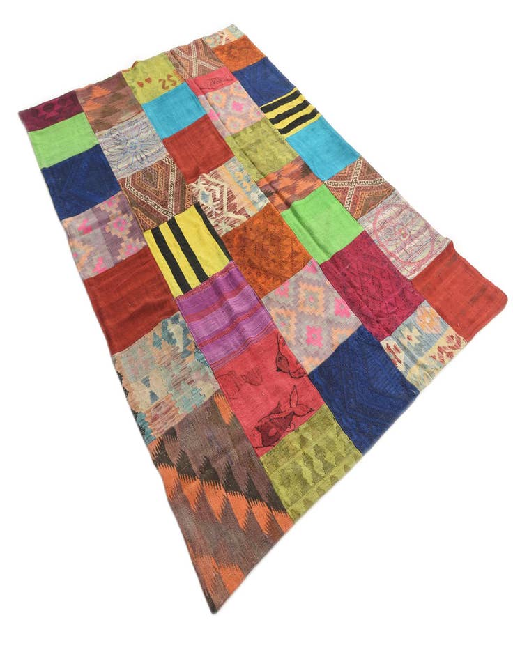 Detail image of  5' 8 x 8' 1  Hand Woven Kilim Patchwork Wool Rug