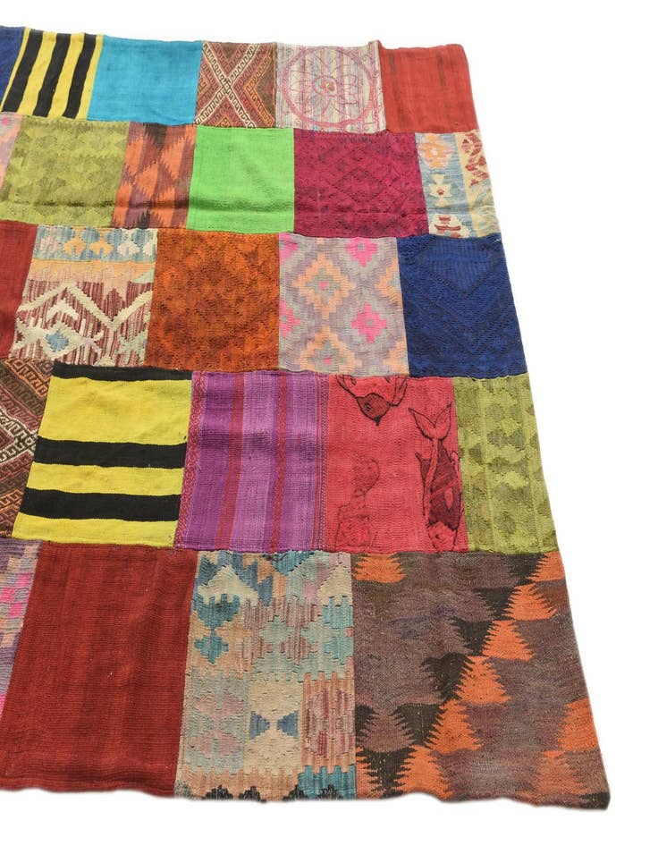 Detail image of  5' 8 x 8' 1  Hand Woven Kilim Patchwork Wool Rug