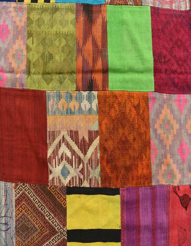 Detail image of  5' 8 x 8' 1  Hand Woven Kilim Patchwork Wool Rug