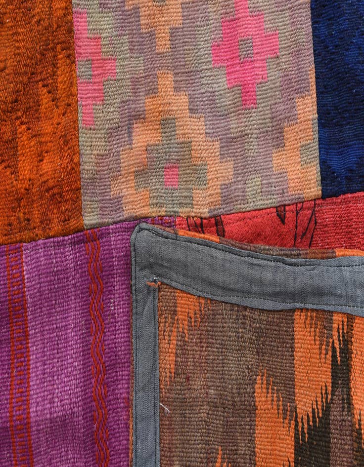 Detail image of  5' 8 x 8' 1  Hand Woven Kilim Patchwork Wool Rug