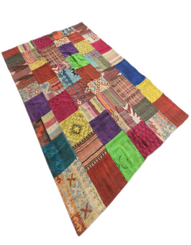 Detail image of  6' 8 x 9' 10  Hand Woven Kilim Patchwork Wool Rug