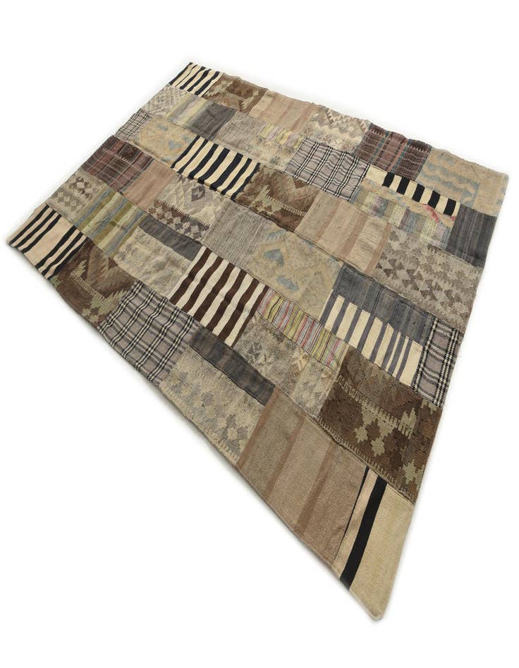 Detail image of  6' 4 x 9' 7  Hand Woven Kilim Patchwork Wool Rug