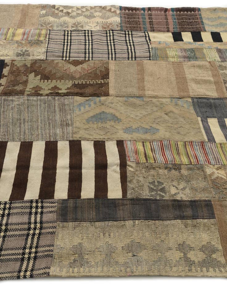 Detail image of  6' 4 x 9' 7  Hand Woven Kilim Patchwork Wool Rug