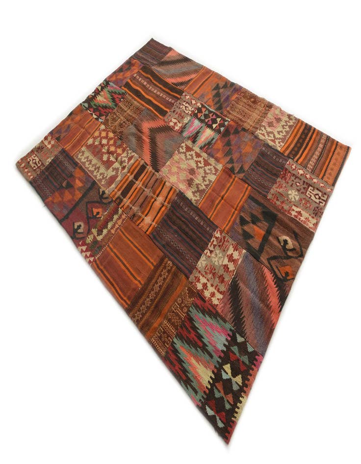 Detail image of  5' 10 x 7' 7  Hand Woven Kilim Patchwork Wool Rug