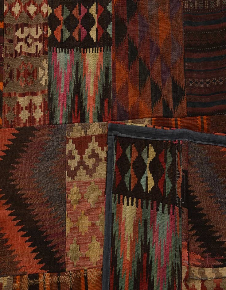 Detail image of  5' 10 x 7' 7  Hand Woven Kilim Patchwork Wool Rug