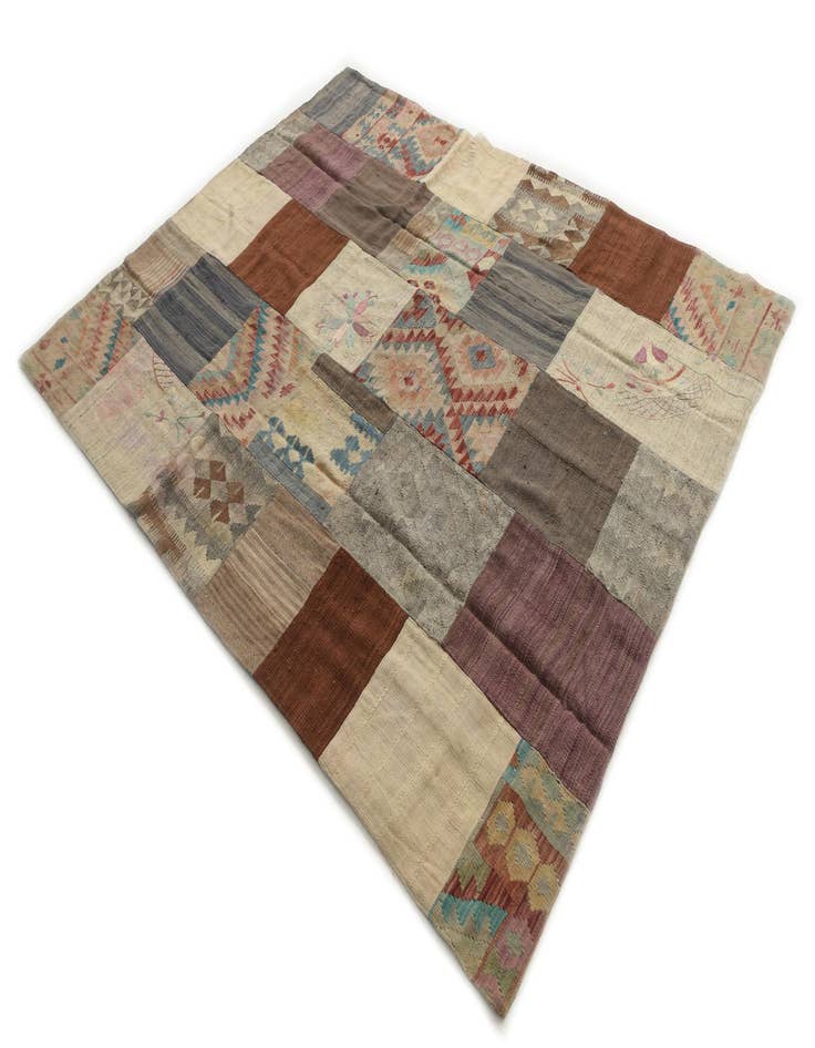 Detail image of  6' 1 x 7' 8  Hand Woven Kilim Patchwork Wool Rug