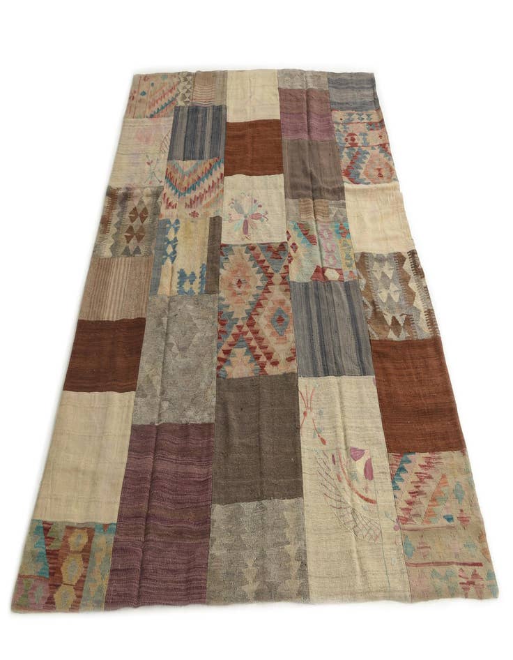 Detail image of  6' 1 x 7' 8  Hand Woven Kilim Patchwork Wool Rug