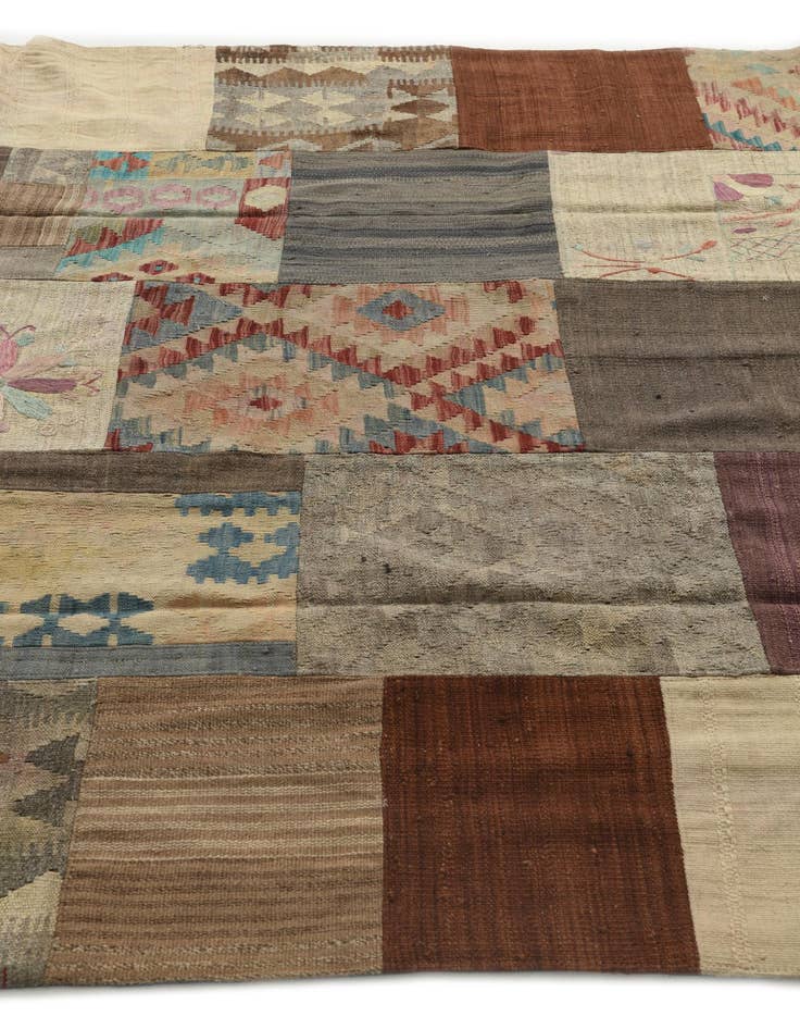 Detail image of  6' 1 x 7' 8  Hand Woven Kilim Patchwork Wool Rug