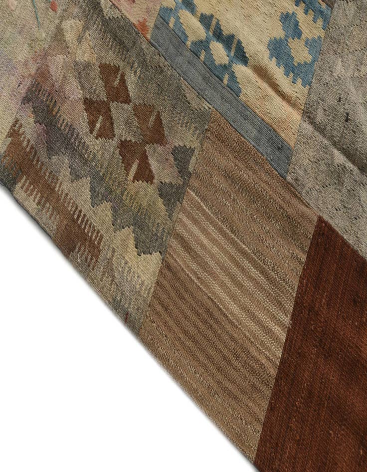 Detail image of  6' 1 x 7' 8  Hand Woven Kilim Patchwork Wool Rug