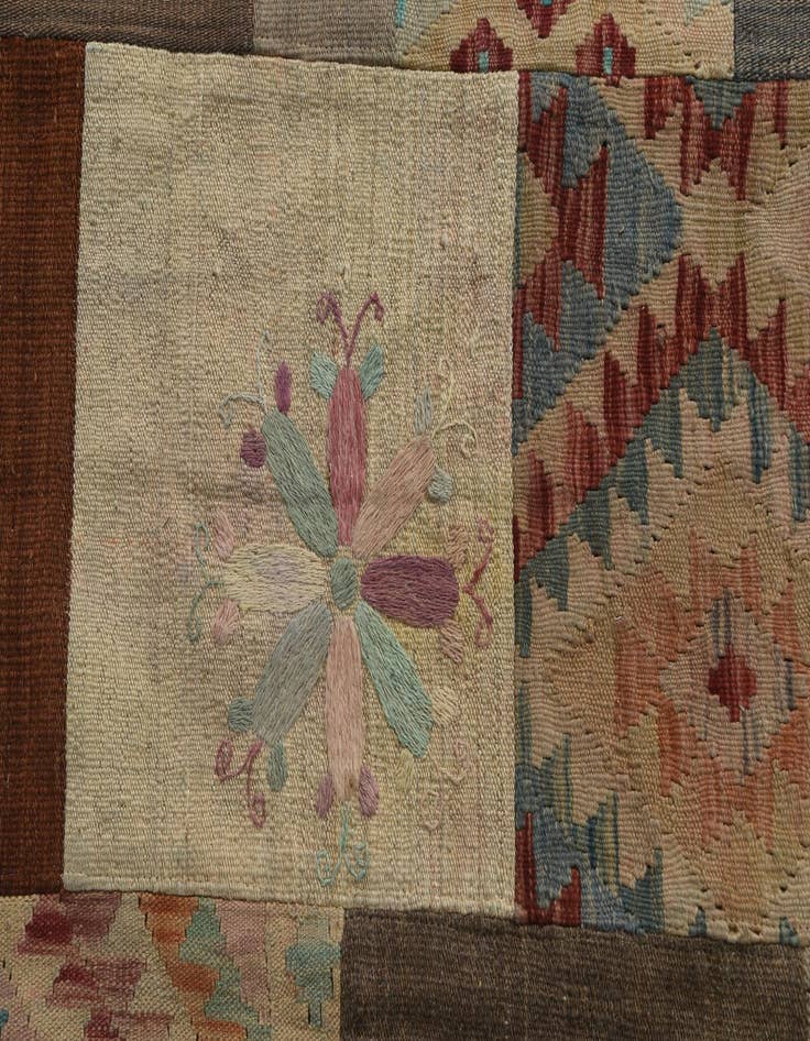 Detail image of  6' 1 x 7' 8  Hand Woven Kilim Patchwork Wool Rug