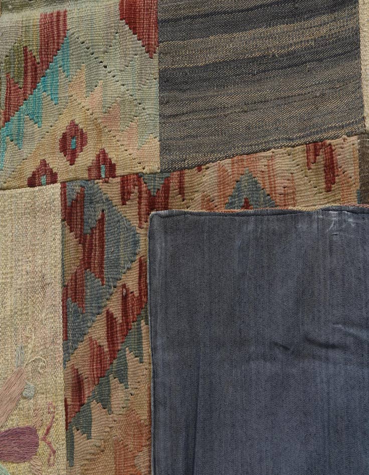 Detail image of  6' 1 x 7' 8  Hand Woven Kilim Patchwork Wool Rug