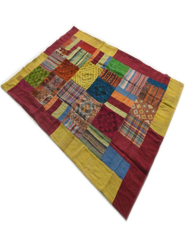 Detail image of  5' 8 x 8'  Hand Woven Kilim Patchwork Wool Rug