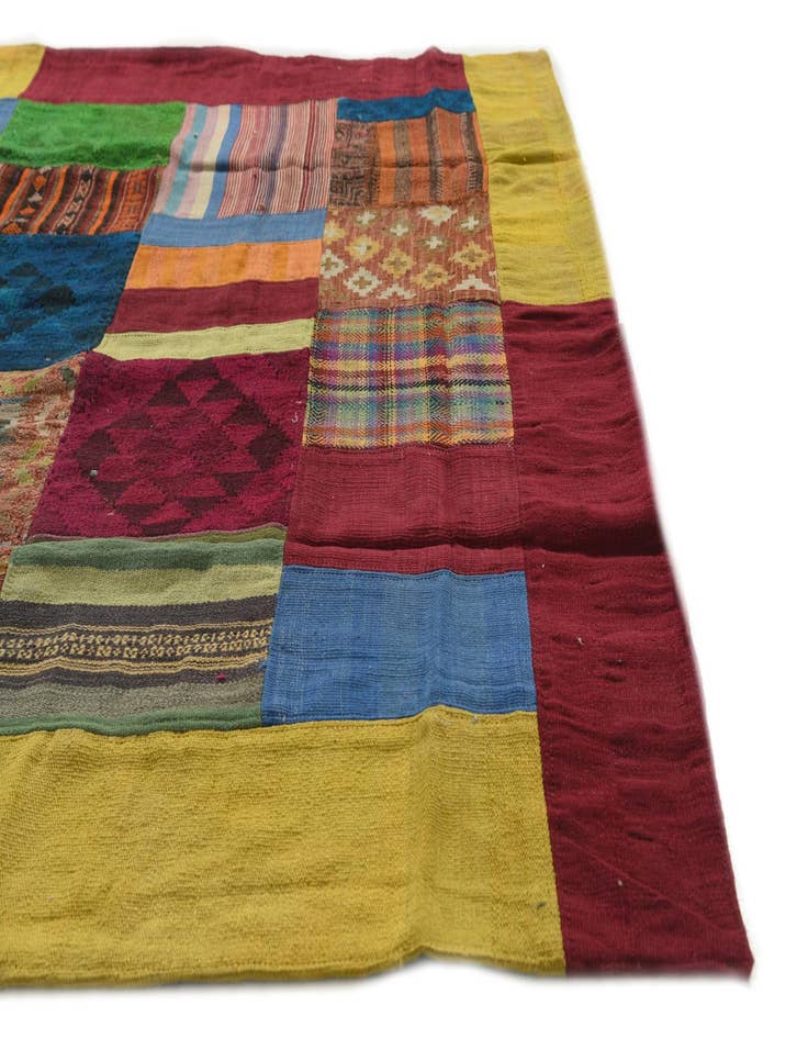 Detail image of  5' 8 x 8'  Hand Woven Kilim Patchwork Wool Rug