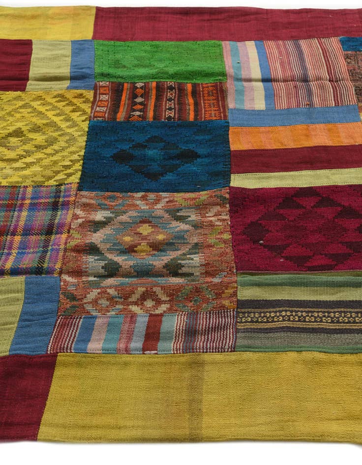 Detail image of  5' 8 x 8'  Hand Woven Kilim Patchwork Wool Rug