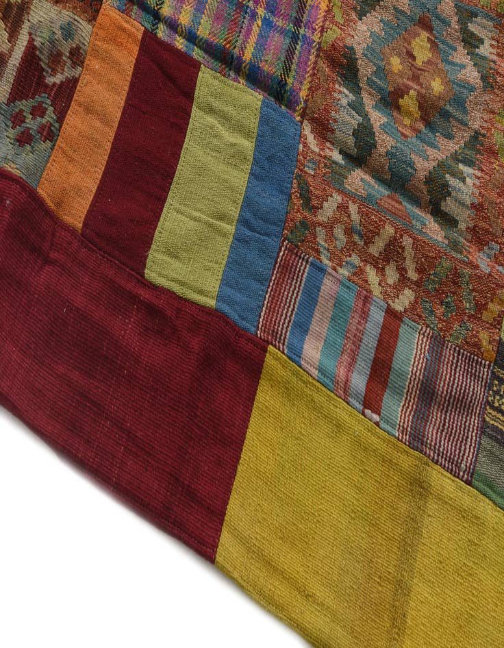 Detail image of  5' 8 x 8'  Hand Woven Kilim Patchwork Wool Rug