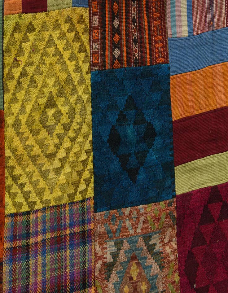 Detail image of  5' 8 x 8'  Hand Woven Kilim Patchwork Wool Rug
