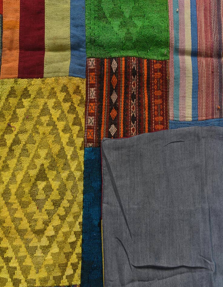 Detail image of  5' 8 x 8'  Hand Woven Kilim Patchwork Wool Rug