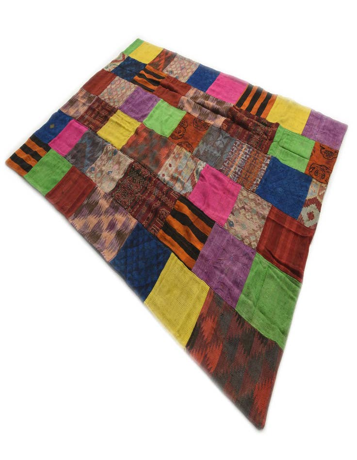 Detail image of  6' 7 x 9' 3  Hand Woven Kilim Patchwork Wool Rug