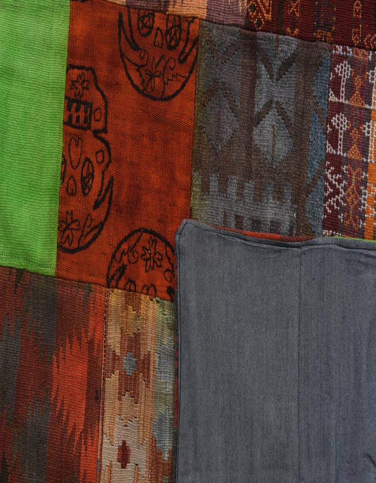 Detail image of  6' 7 x 9' 3  Hand Woven Kilim Patchwork Wool Rug