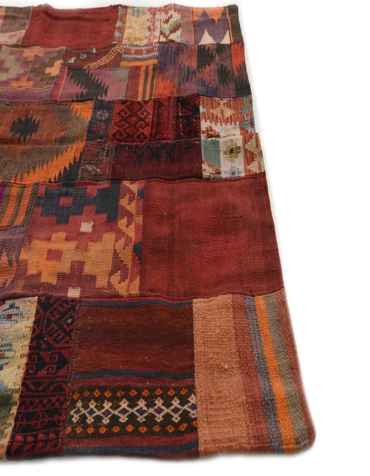 Detail image of  4' x 6'  Hand Woven Kilim Patchwork Wool Rug