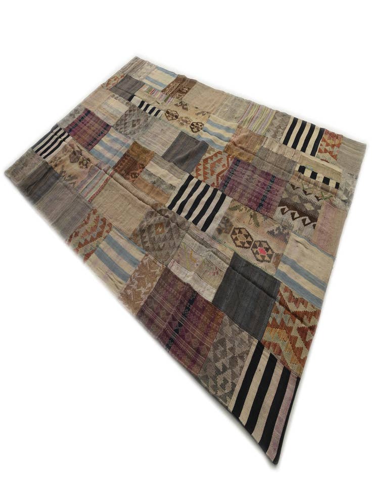 Detail image of  6' 6 x 9' 10  Hand Woven Kilim Patchwork Wool Rug