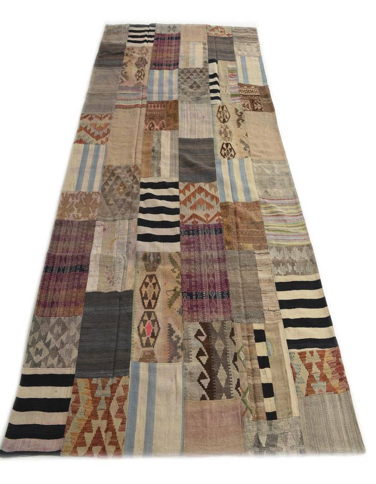 Detail image of  6' 6 x 9' 10  Hand Woven Kilim Patchwork Wool Rug