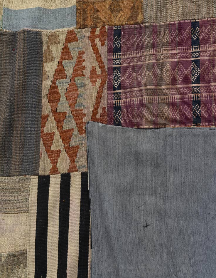 Detail image of  6' 6 x 9' 10  Hand Woven Kilim Patchwork Wool Rug