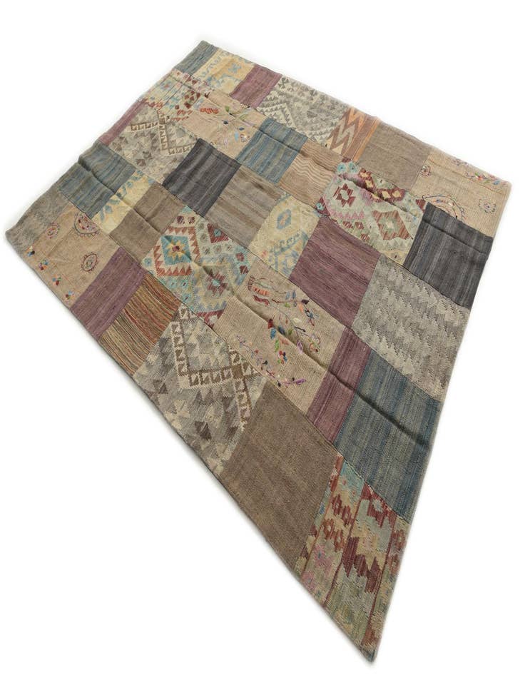 Detail image of  6' x 8' 2  Hand Woven Kilim Patchwork Wool Rug