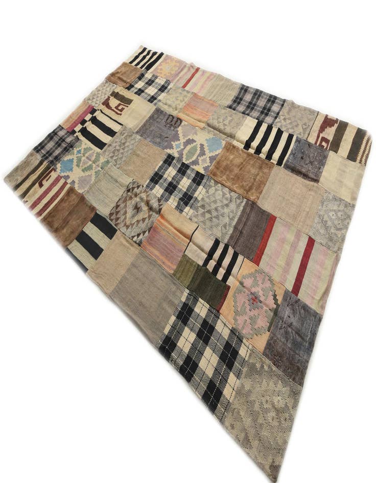 Detail image of  6' 6 x 9' 5  Hand Woven Kilim Patchwork Wool Rug