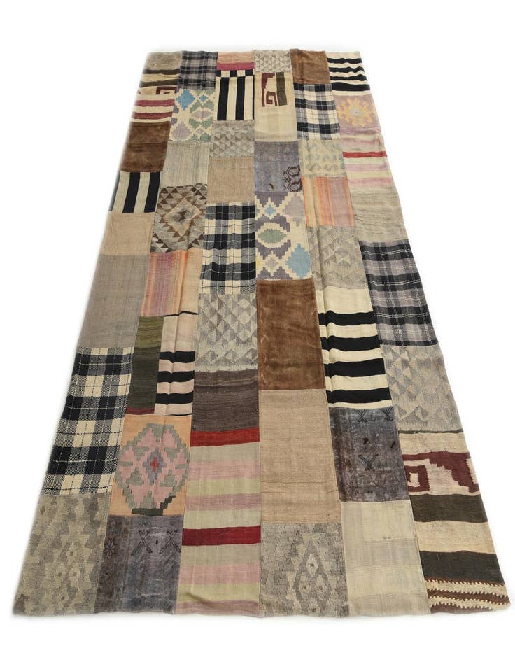 Detail image of  6' 6 x 9' 5  Hand Woven Kilim Patchwork Wool Rug