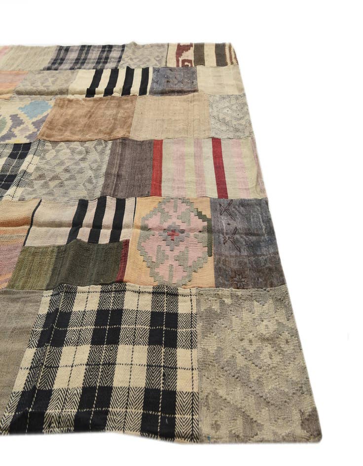 Detail image of  6' 6 x 9' 5  Hand Woven Kilim Patchwork Wool Rug