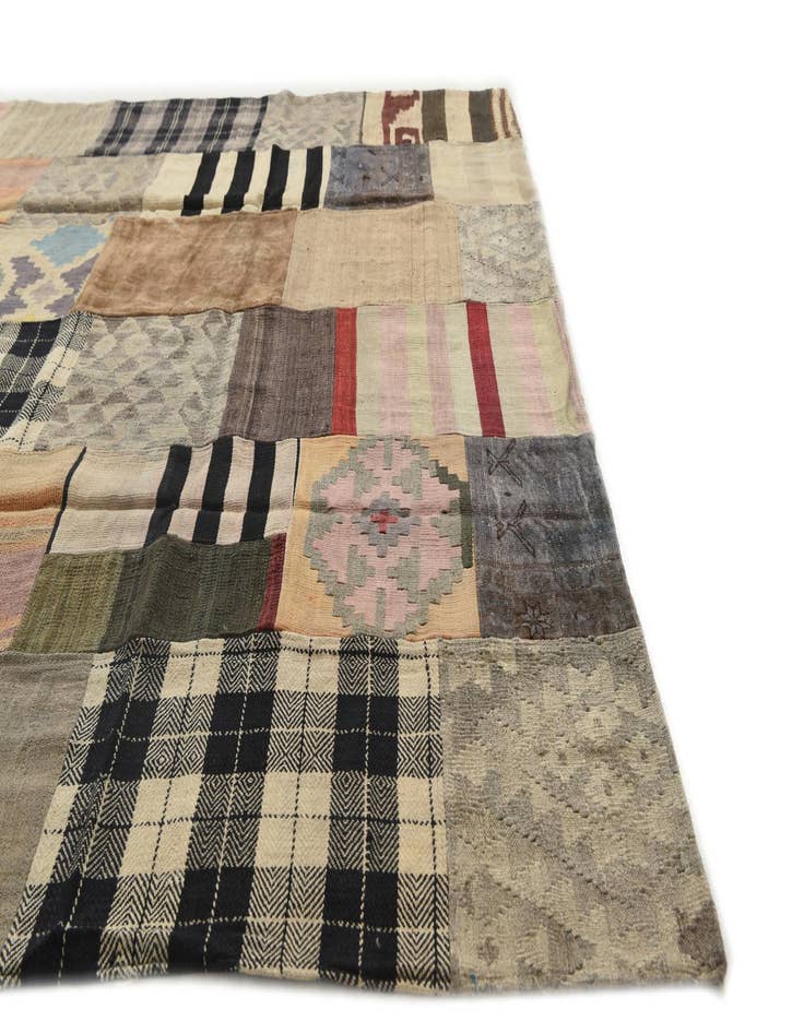 Detail image of  6' 6 x 9' 5  Hand Woven Kilim Patchwork Wool Rug