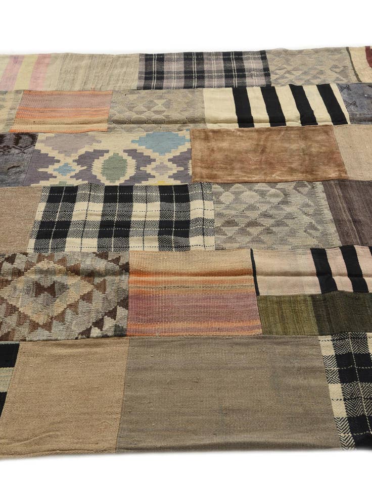Detail image of  6' 6 x 9' 5  Hand Woven Kilim Patchwork Wool Rug