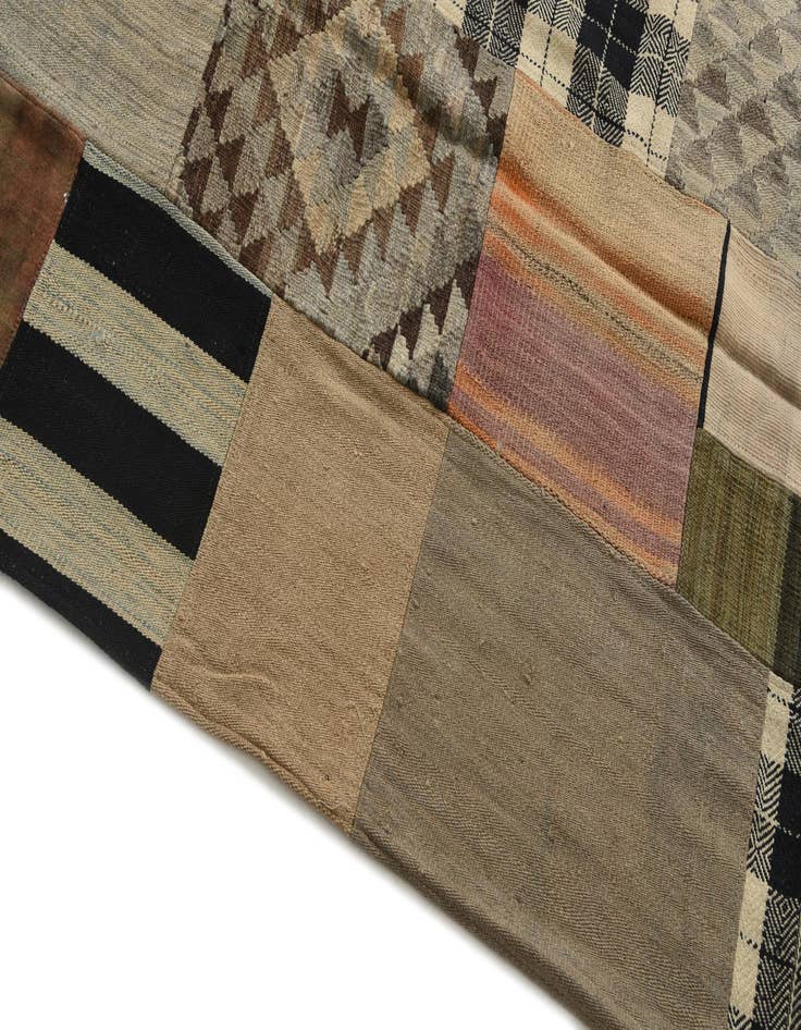 Detail image of  6' 6 x 9' 5  Hand Woven Kilim Patchwork Wool Rug